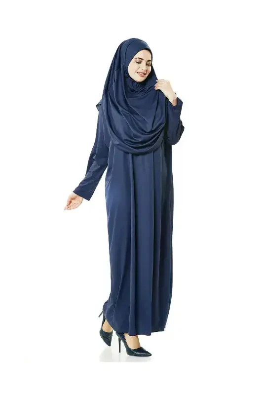 One Piece Prayer Dress - Navy Blue - 5015 And Prayer Rug And Dhikrmatic - Three Piece Set-Navy Blue - 6