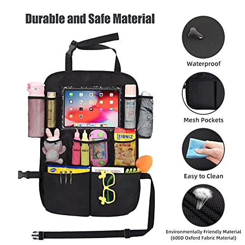 ONE PIX Backseat Car Organizer Mats Back Seat Organizers and Storage Bag with Touch Screen Tablet Holder for Kids Toddlers Car Seats, Travel Accessories, Road Trip Essentials Kids - 9