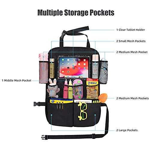 ONE PIX Backseat Car Organizer Mats Back Seat Organizers and Storage Bag with Touch Screen Tablet Holder for Kids Toddlers Car Seats, Travel Accessories, Road Trip Essentials Kids - 10