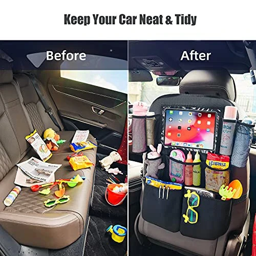 ONE PIX Backseat Car Organizer Mats Back Seat Organizers and Storage Bag with Touch Screen Tablet Holder for Kids Toddlers Car Seats, Travel Accessories, Road Trip Essentials Kids - 11
