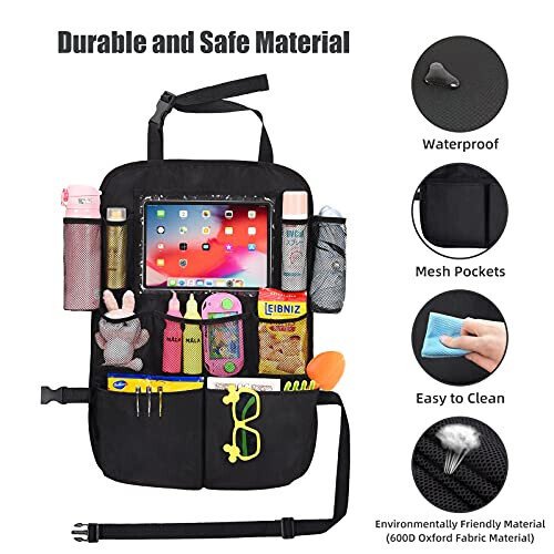 ONE PIX Backseat Car Organizer Mats Back Seat Organizers and Storage Bag with Touch Screen Tablet Holder for Kids Toddlers Car Seats, Travel Accessories, Road Trip Essentials Kids - 9