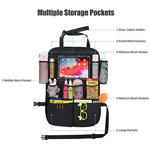 ONE PIX Backseat Car Organizer Mats Back Seat Organizers and Storage Bag with Touch Screen Tablet Holder for Kids Toddlers Car Seats, Travel Accessories, Road Trip Essentials Kids - 10