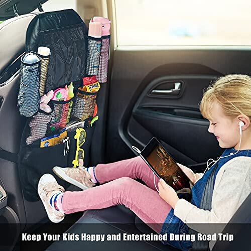 ONE PIX Backseat Car Organizer Mats Back Seat Organizers and Storage Bag with Touch Screen Tablet Holder for Kids Toddlers Car Seats, Travel Accessories, Road Trip Essentials Kids - 14
