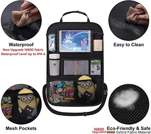 ONE PIX Backseat Car Organizer Mats Back Seat Organizers and Storage Bag with Touch Screen Tablet Holder for Kids Toddlers Car Seats, Travel Accessories, Road Trip Essentials Kids - 2