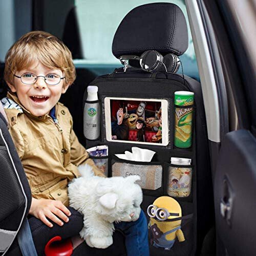 ONE PIX Backseat Car Organizer Mats Back Seat Organizers and Storage Bag with Touch Screen Tablet Holder for Kids Toddlers Car Seats, Travel Accessories, Road Trip Essentials Kids - 6