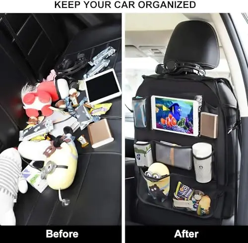 ONE PIX Backseat Car Organizer Mats Back Seat Organizers and Storage Bag with Touch Screen Tablet Holder for Kids Toddlers Car Seats, Travel Accessories, Road Trip Essentials Kids - 4