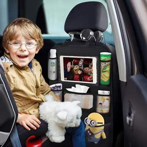 ONE PIX Backseat Car Organizer Mats Back Seat Organizers and Storage Bag with Touch Screen Tablet Holder for Kids Toddlers Car Seats, Travel Accessories, Road Trip Essentials Kids - 5