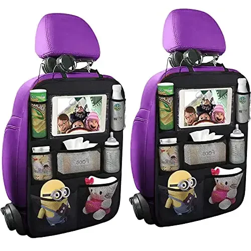 ONE PIX Backseat Car Organizer Mats Back Seat Organizers and Storage Bag with Touch Screen Tablet Holder for Kids Toddlers Seats, Travel Accessories, Road Trip Essentials (2PCS) - 1