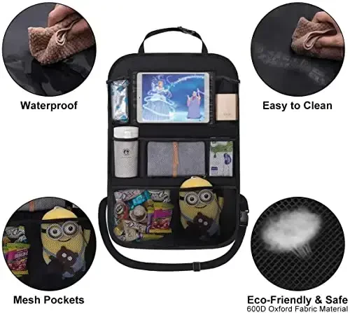 ONE PIX Backseat Car Organizer Mats Back Seat Organizers and Storage Bag with Touch Screen Tablet Holder for Kids Toddlers Seats, Travel Accessories, Road Trip Essentials (2PCS) - 3