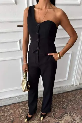 One Shoulder Bustier Plazzo Pants Viscose Set 10159 - 7