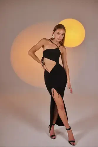 One Shoulder Cutout Slit Stretchy Ellie Dress - 1