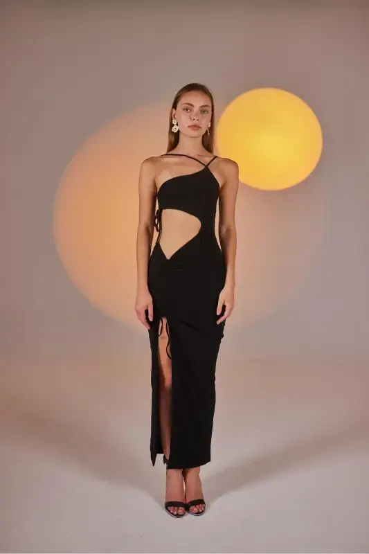 One Shoulder Cutout Slit Stretchy Ellie Dress - 2