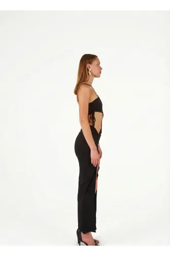 One Shoulder Cutout Slit Stretchy Ellie Dress - 4