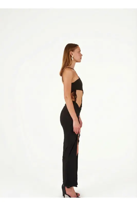 One Shoulder Cutout Slit Stretchy Ellie Dress - 4