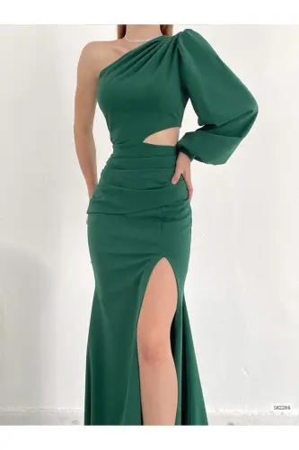 One Shoulder Evening Dress Prom 749-Green - GENEL MARKALAR (1)