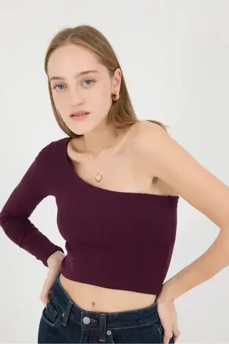 One Shoulder Long Sleeve Crop Blouse B13784-F1-GARDENYA - ADDAX (1)