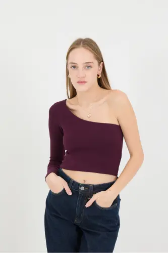 One Shoulder Long Sleeve Crop Blouse B13784-F1-GARDENYA - 4