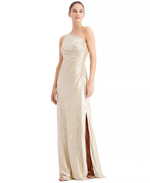 One-Shoulder Metallic Gown Gold - 1