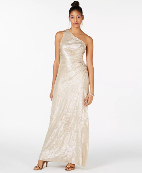 One-Shoulder Metallic Gown Gold - 5