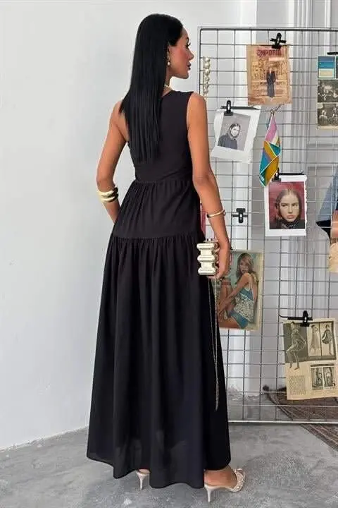 One Shoulder Pleated Detail Maxi Dress 2895 - 4