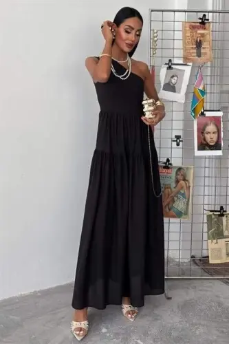 One Shoulder Pleated Detail Maxi Dress 2895 - 6