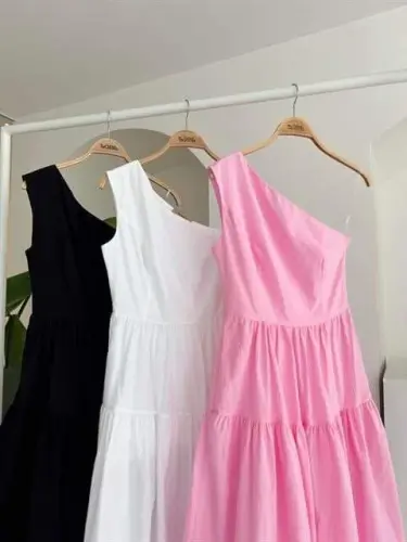 One Shoulder Pleated Detail Maxi Dress 2895 - 9