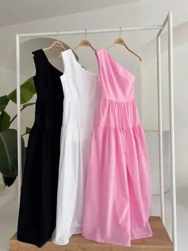 One Shoulder Pleated Detail Maxi Dress 2895 - 10