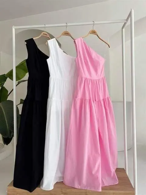 One Shoulder Pleated Detail Maxi Dress 2895 - 10