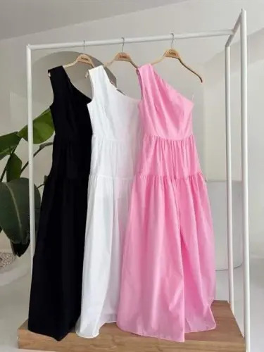 One Shoulder Pleated Detail Maxi Dress 2895 - 11