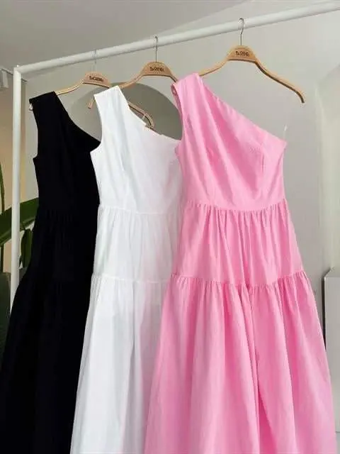 One Shoulder Pleated Detail Maxi Dress 2895 - 12