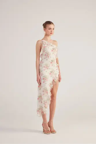 One Shoulder Ruffle Detail Chiffon Amorous Dress Ekr - 11