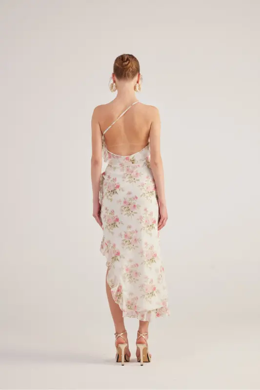 One Shoulder Ruffle Detail Chiffon Amorous Dress Ekr - HOLLY LOLLY