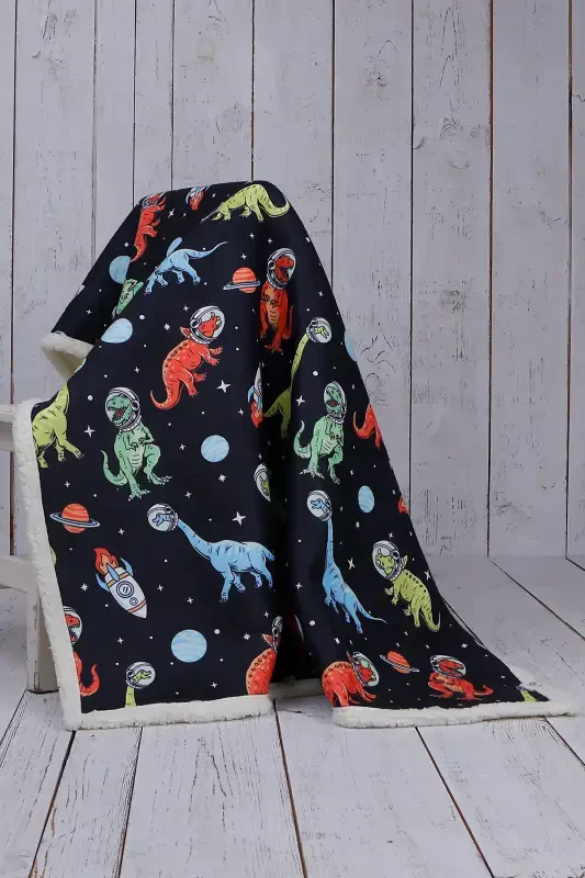 One Size Dinosaur Baby Blanket Thick Sherpa Fleece Blanket Wellsoft 100 x 81 Navy Blue 0 - 0.99 N-Dark Navy - 2