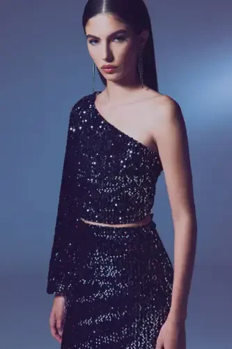 One-Sleeved Crop Top - SILVER - 5