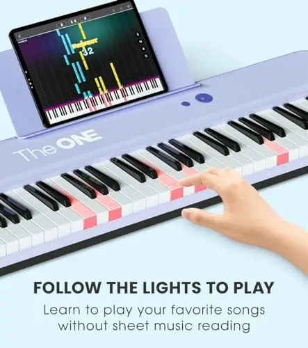 The ONE Smart Keyboard COLOR 61 Lighted Keys Piano Keyboard, Electric Piano for Beginners with 256 Tones, 64 Polyphony, Built-in LED Lights & Apps, Supports USB MIDI/Headphones (Purple) - THE ONE (1)