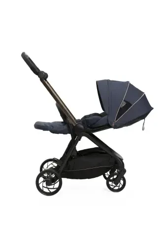 One4ever Lounge Double-Faced Easy Folding Cabin Baby Stroller Black Beauty-Navy Blue - 3