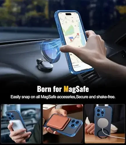 Oneagle Magnetic Stand for iPhone 16 Pro Case with 9H Screen Protector [Fit for MagSafe][Dual Layer][Invisible Metal Kickstand] Heavy Duty 12FT Military Shockproof Phone case for 16 Pro Blue - 5