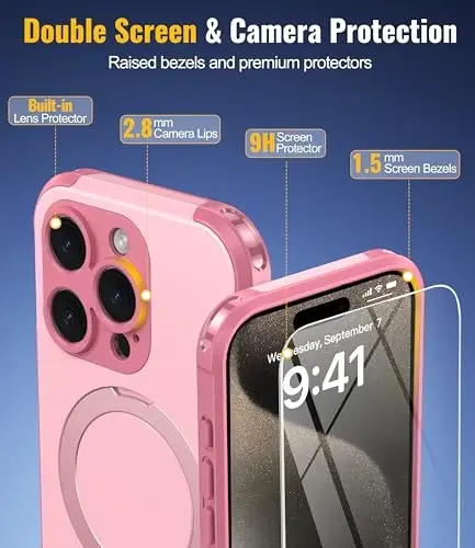 Oneagle Magnetic Stand for iPhone 16 Pro Case with 9H Screen Protector [Fit for MagSafe][Dual Layer][Invisible Metal Kickstand] Heavy Duty 12FT Military Shockproof Phone case for 16 Pro Pink - 4
