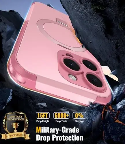 Oneagle Magnetic Stand for iPhone 16 Pro Case with 9H Screen Protector [Fit for MagSafe][Dual Layer][Invisible Metal Kickstand] Heavy Duty 12FT Military Shockproof Phone case for 16 Pro Pink - 3