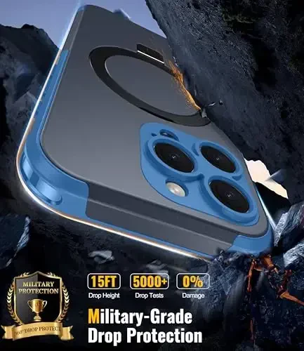 Oneagle Magnetic Stand for iPhone 16 Pro Case with 9H Screen Protector [Fit for MagSafe][Dual Layer][Invisible Metal Kickstand] Heavy Duty 12FT Military Shockproof Phone case for 16 Pro Blue - 3