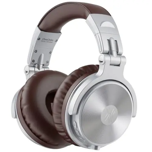 OneOdio Bluetooth Over Ear Headphones, 110 Hrs Wireless/Wired Stereo Sound Foldable Headsets with Deep Bass 50mm Neodymium Drivers for PC/Phone/Tablet - Studio Wireless Pro C, Silver - ONEODIO