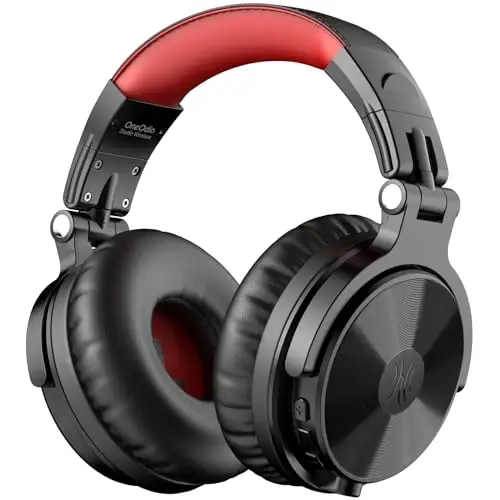 OneOdio Bluetooth Over Ear Headphones, 110 Hrs Wireless/Wired Stereo Sound Foldable Headsets with Deep Bass 50mm Neodymium Drivers for PC/Phone/Tablet - Studio Wireless Pro C, Red - ONEODIO