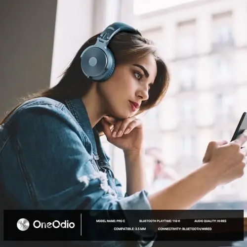 OneOdio Bluetooth Over Ear Headphones, 110 Hrs Wireless/Wired Stereo Sound Foldable Headsets with Deep Bass 50mm Neodymium Drivers for PC/Phone/Tablet - Studio Wireless Pro C, Sky Blue - 2