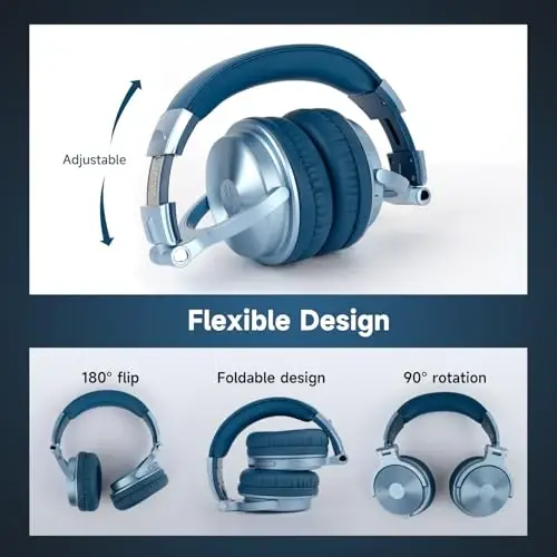 OneOdio Bluetooth Over Ear Headphones, 110 Hrs Wireless/Wired Stereo Sound Foldable Headsets with Deep Bass 50mm Neodymium Drivers for PC/Phone/Tablet - Studio Wireless Pro C, Sky Blue - 7