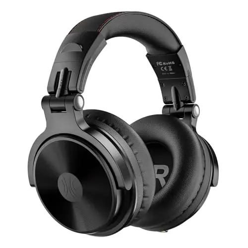 OneOdio Bluetooth Over Ear Headphones, 110 Hrs Wireless/Wired Stereo Sound Foldable Headsets with Deep Bass 50mm Neodymium Drivers for PC/Computer/Podcast- Studio Wireless Pro C, Black - 1