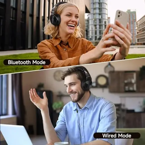 OneOdio Bluetooth Over Ear Headphones, 110 Hrs Wireless/Wired Stereo Sound Foldable Headsets with Deep Bass 50mm Neodymium Drivers for PC/Computer/Podcast- Studio Wireless Pro C, Black - 4