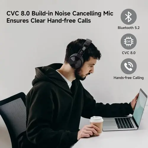 OneOdio Bluetooth Over Ear Headphones, 110 Hrs Wireless/Wired Stereo Sound Foldable Headsets with Deep Bass 50mm Neodymium Drivers for PC/Computer/Podcast- Studio Wireless Pro C, Black - 5