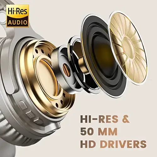 OneOdio Bluetooth Over Ear Headphones, 110 Hrs Wireless/Wired Stereo Sound Foldable Headsets with Deep Bass 50mm Neodymium Drivers for PC/Phone/Tablet - Studio Wireless Pro C, Champagne Gold - 5