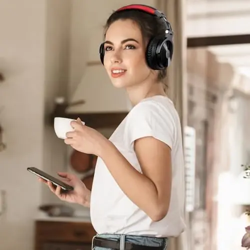 OneOdio Bluetooth Over Ear Headphones, 110 Hrs Wireless/Wired Stereo Sound Foldable Headsets with Deep Bass 50mm Neodymium Drivers for PC/Phone/Tablet - Studio Wireless Pro C, Red - 6