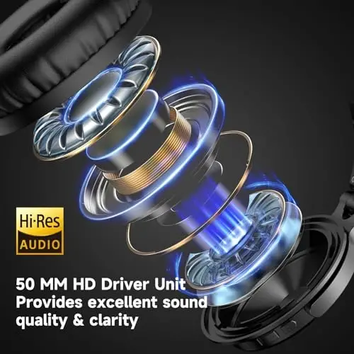 OneOdio Bluetooth Over Ear Headphones, 110 Hrs Wireless/Wired Stereo Sound Foldable Headsets with Deep Bass 50mm Neodymium Drivers for PC/Phone/Tablet - Studio Wireless Pro C, Red - 7